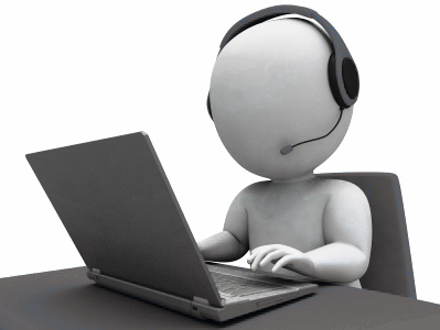 support agent wearing headphones and using a laptop